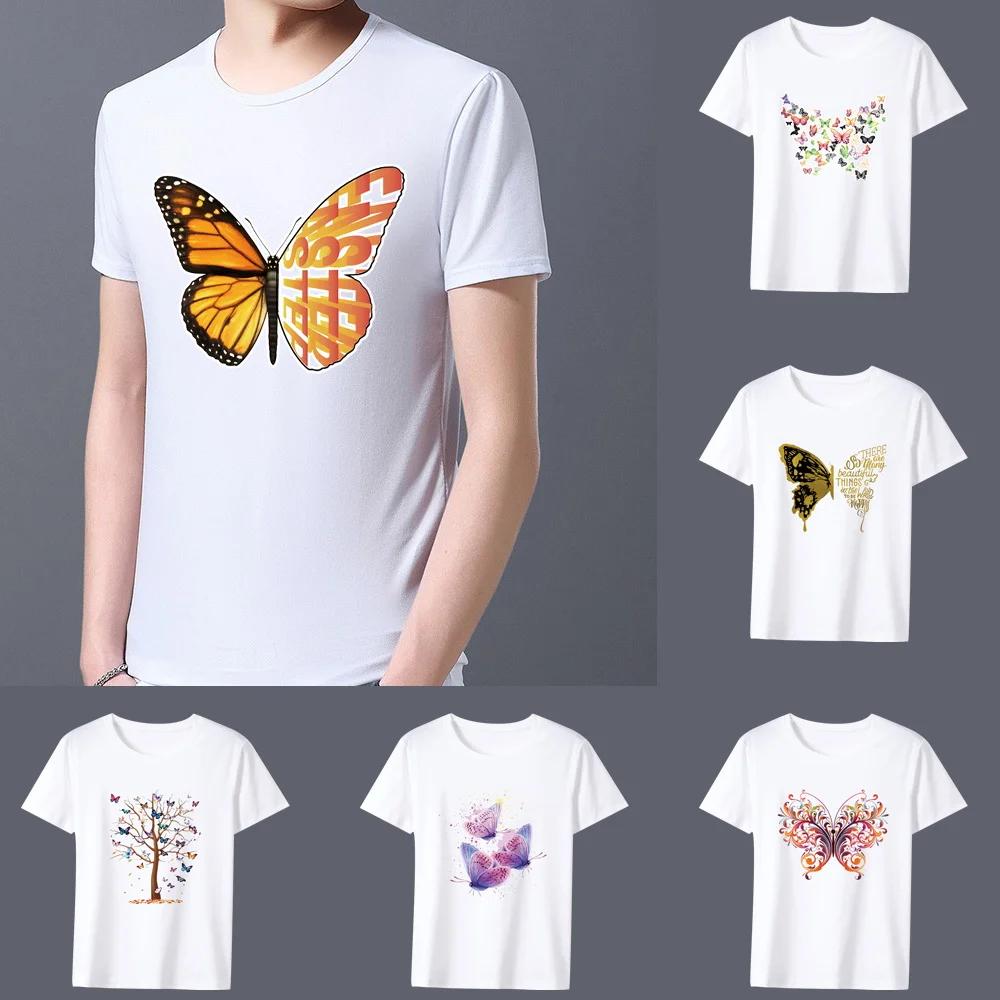 Men's T-shirt Classic Butterfly Print Pattern Series Fashion Casual Simple Round Neck Commuter Wear Comfortable White Men's Top