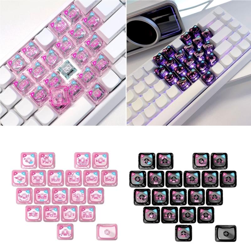 Ergonomic 21 Key Transparents Cats Shaped Keycaps With Heart Pattern PC Construction For Comfort Typing And Gaming Setups