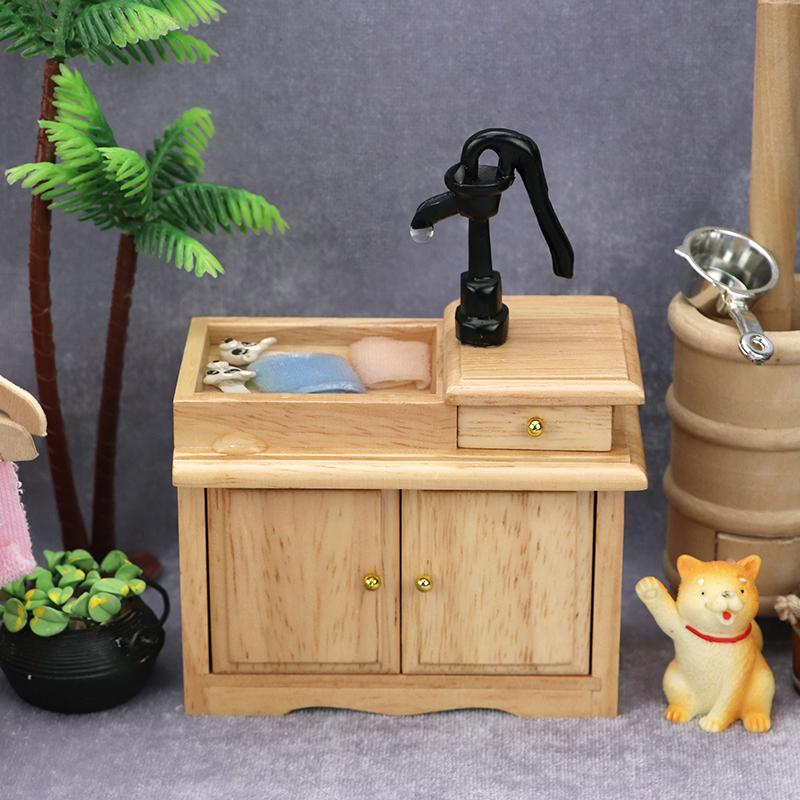 1:12 Dollhouse Miniature Bathroom Sink Cupboard Kitchen Wash Basin Drawer Furniture Model Decor Toy Doll House Accessories