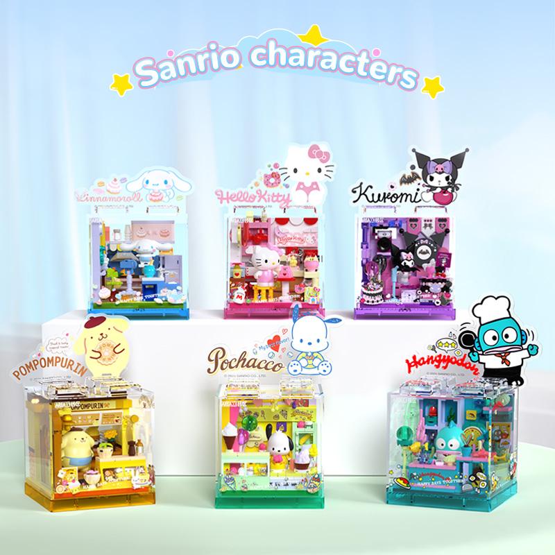 AREA-X Serie Sanrio Kuromi Hello Kitty Cinnamoroll Blocchi da Costruzione MOC Casa Creativa Ornamento Modello Mattoncini Giocattoli Per Regali Adulti