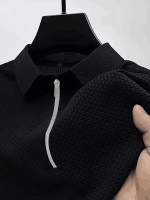 Frühling Herbst Herren Mesh Strick Polo Kragen Reißverschluss Kurzarm Lässig Business Alltagsoberteile