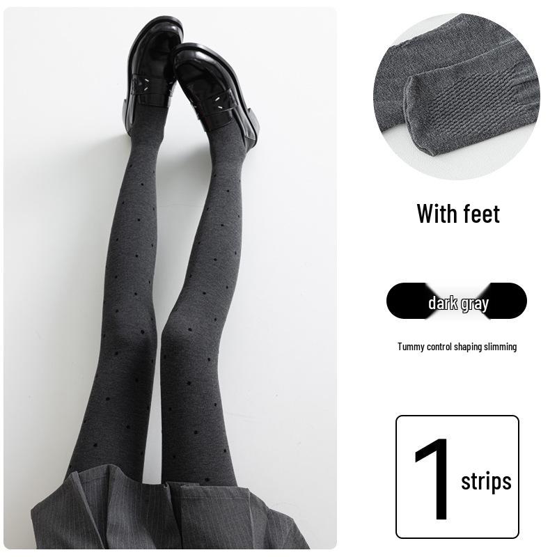 

Женские серые леггинсы в горошек с флисовой подкладкой - Осенне-зимние утягивающие колготки с толстой вертикальной полосой Standard One Size No Fleece 130g