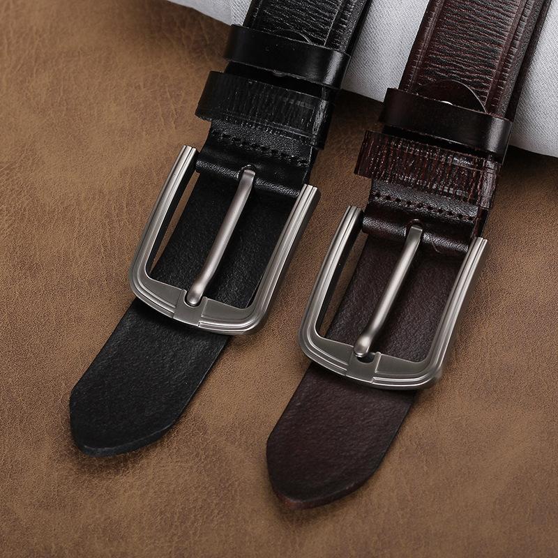 Factory Direct Sales Men'S Genuine Leather Belt Retro Handmade Embossed Belt Body First Layer Cowhide Simple Pin Buckle Belt