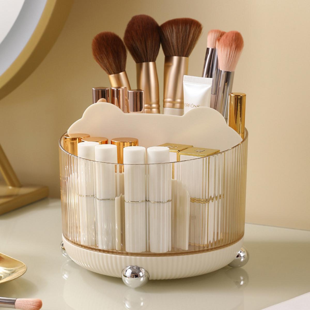 

Косметический настольный ящик для хранения Органайзер для макияжа Вращающийся на 360 градусов Органайзер для парфюмерии Большая вместимость Держатель для кистей для макияжа