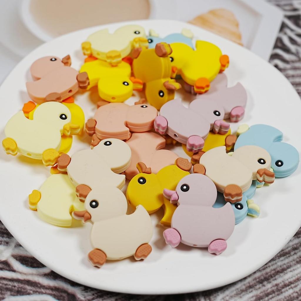21Pcs Cartoon Animals Silicone Beads Duck Spacer Beads Silicone Focal Beads for Jewelry Making DIY Necklaces Bracelet Keychain Lanyard Crafts