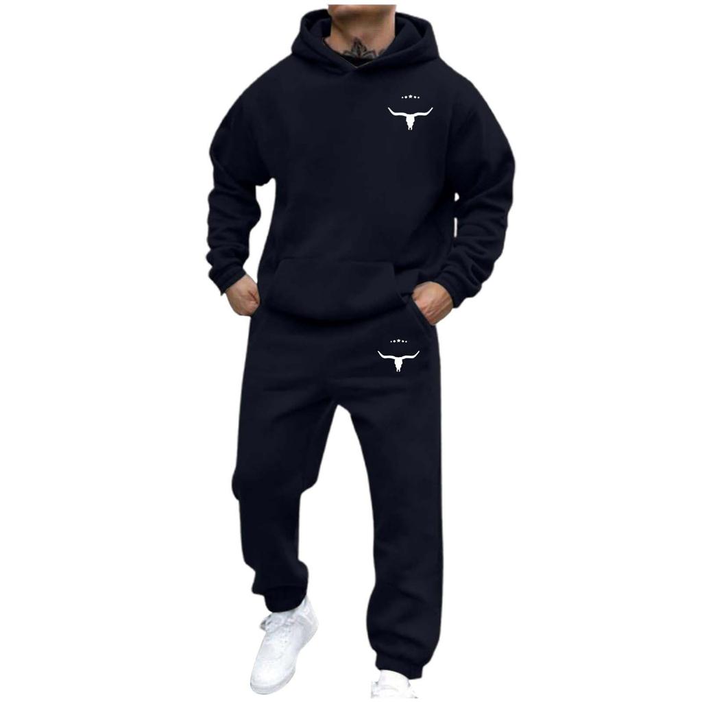 Men's Casual And Personalized Printed Long-sleeved Hooded Sweatshirt, Men's Sports Sweatshirt And Sweatpants Two-piece Set