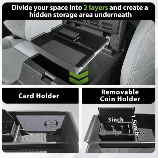 Muslogy Center Console Organizer Compatible with 2024 Toyota Tacoma 4th Gen Accessories Interior Storage Box Insert Tray Phone Pocket(Console