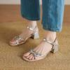 New women's one-word sandals casual high-heeled sandals women's summer soft-soled size women's shoes mid-heel square head back empty