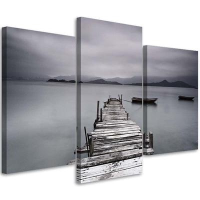 Obraz na plátne s tromi kusmi lávky Lake Nature Grey