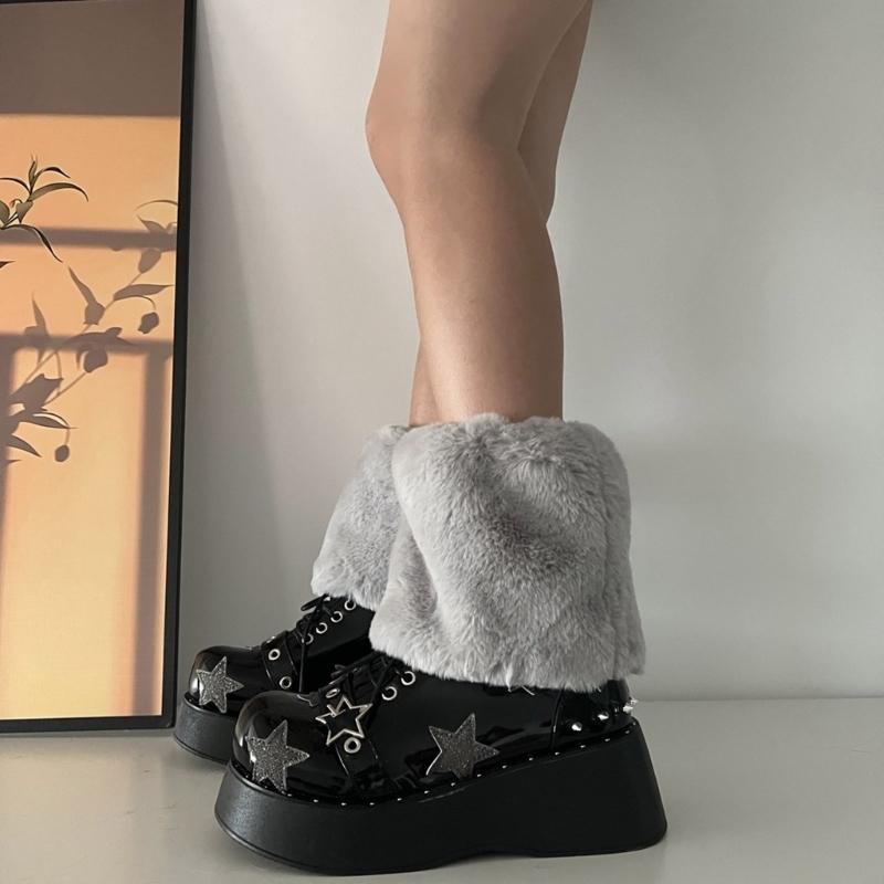 Women Furs Leg Warmer Winter Furry Long Boot Cuffs Fuzzy Shoe Cover Party Costume for Holiday Festival Performances Play