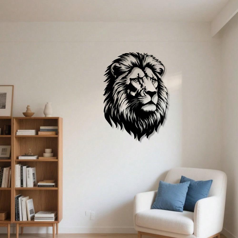 Modern Metal Lion Head Wall Art, Black & Green Rust-Proof Iron Decor