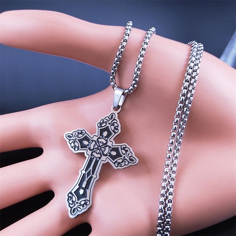 Gothic Cross Pendant Necklace Stainless Steel Goth y2k Grunge Male Aesthetic Chain Necklaces Jewelry collares grunge N3378S02