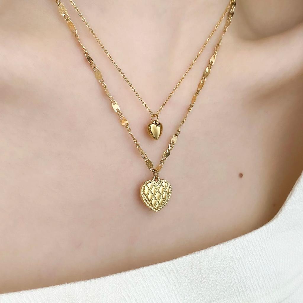 CARLIDANA Irregular Texture Heart Love Zircon Pendants for Stainless Steel Gold Plated Fashion Jewelry Necklace for Women