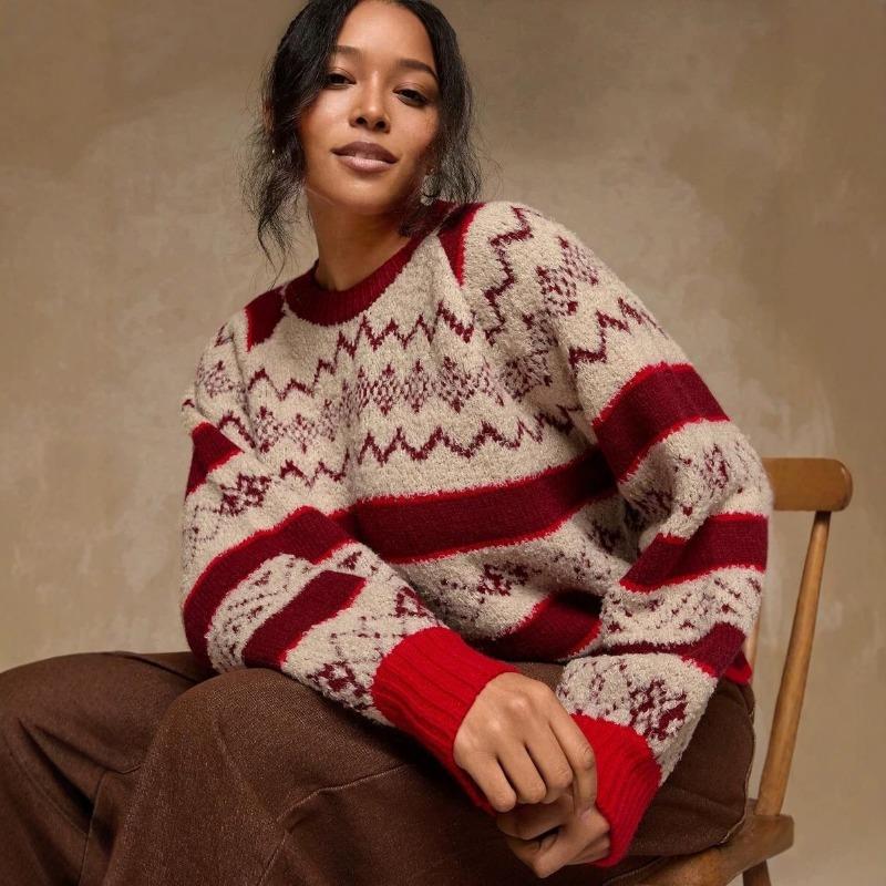 Women S Christmas Crew Neck Long Sleeve Plus Size Casual Sweater