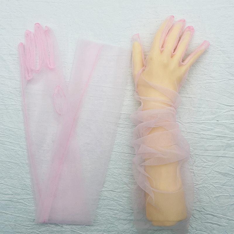 70CM DIY Dünnes Netz Transparent Uni Weich Sexy Cosplay Mode Persönlichkeit Kleid Accessoires Bühnenauftritt Damen Lange Handschuhe