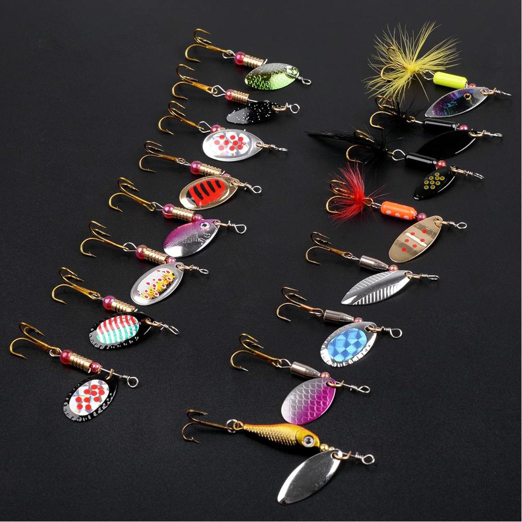 Versatile Hard Spinner Lure Set for and Pipe Includes Lure Pouch 16-Piece Trout, Bass, Stream, Fishing,