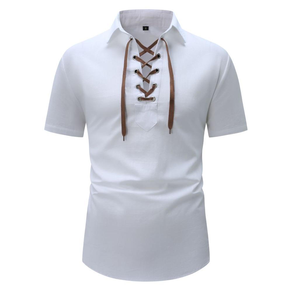 Summer Men's Fashion Short-sleeved Shirt Casual Solid Color Lapel Men's V-neck Short-sleeved Shirt