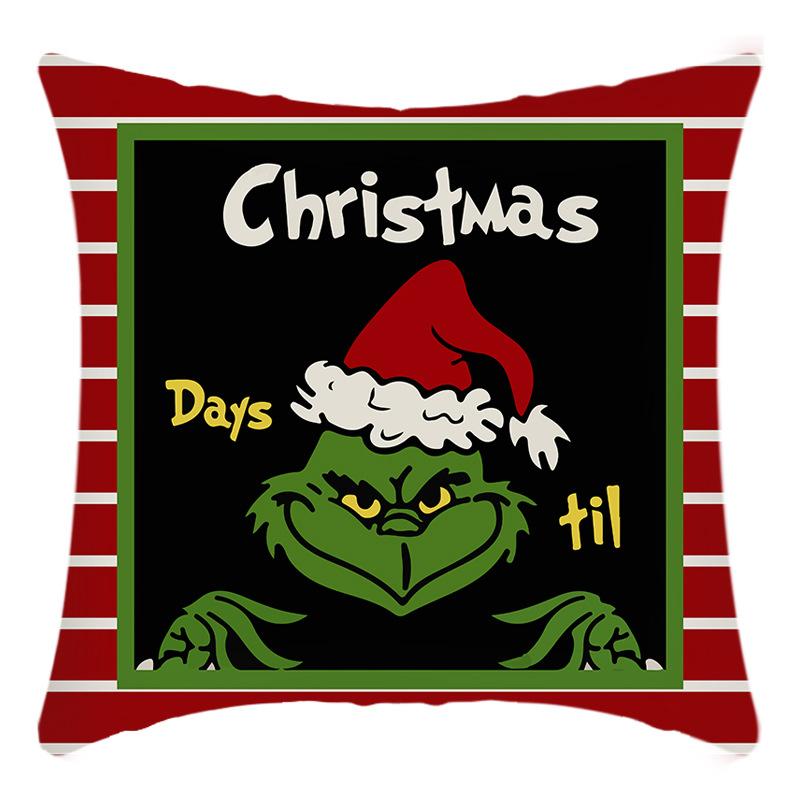 Grinch Linen Throw Pillowcase Holiday Sofa Office Cushion Pillowcase Green Furry Christmas Pillowcase