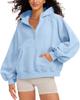Women's Fleece Jackets Fashion 1/2 Zipper  Long Sleeves Hooded Pullover Sweatshirt With Pockets