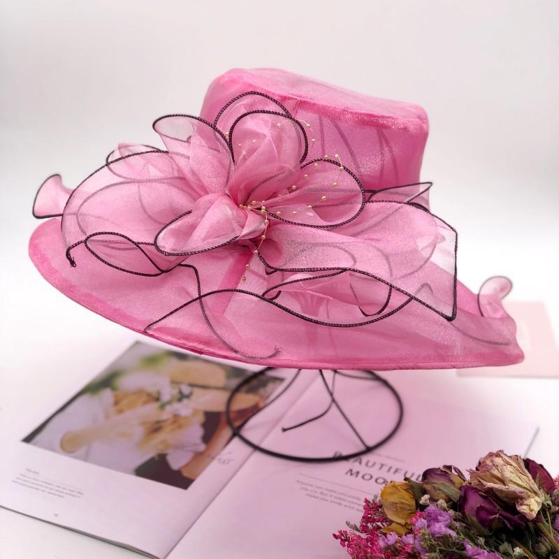 Chapeau d'été pour femme version coréenne protection solaire tissu anti-UV chapeau de soleil chapeau haut de forme en organza fleur à large bord maille