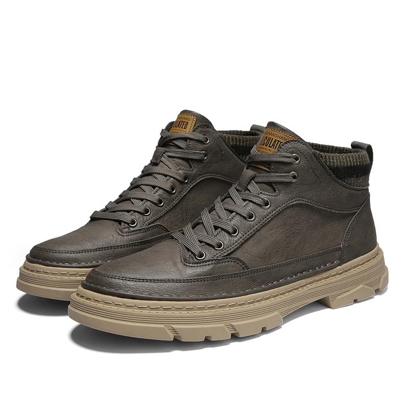 Men's Boots Fashion High Top Casual Sneaker High Quality Leather Ankle Boots for Men Lace Up Platform Work Boot Botas Masculinas