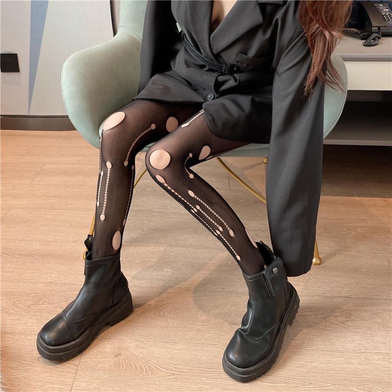 

Sexy Ripped Tassel Fishnet Pantyhose: Anti-Snag, Slim Black Stockings One Size чёрный