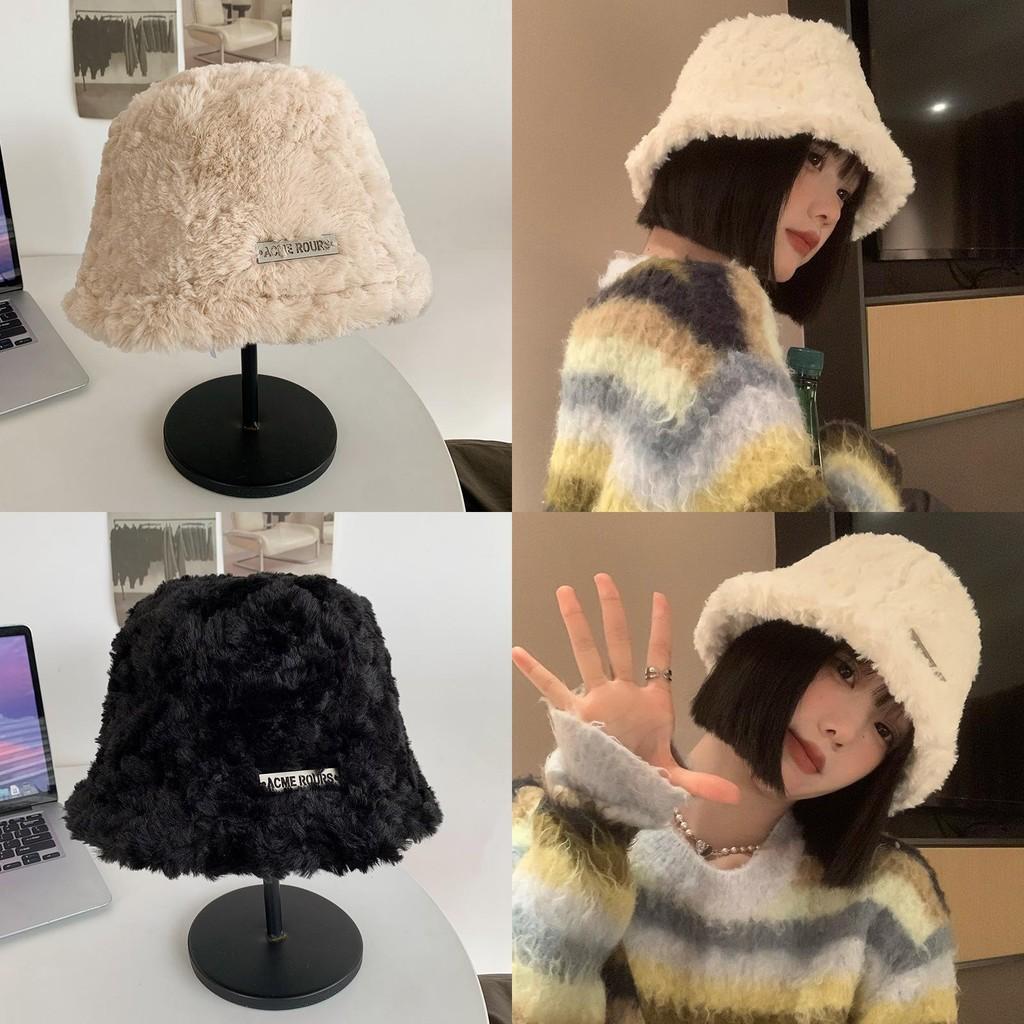 Cozy Warm Lambswool Bucket Hat For Women Trendy Winter Style White Hat