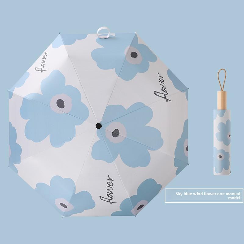 Automatic Umbrella Uv Protection Sun Umbrella Parasol Folding Umbrella Fresh Style Vinyl Dual-Use For Sun And Rain