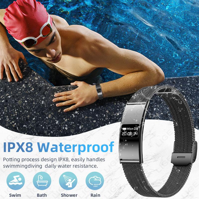 LIGE Ultra Thin 2.8mm Smart Band Milanese Strap Heart Rate Monitor Call Reminder Multi Sports Mode Smart Watch