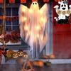 2025 Halloween Ghost Hangable Figurines LED ghost pendant with light and sounds Garden Tree Light up Ghost Decoration