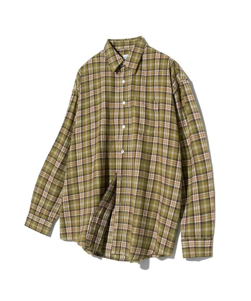 STANDARDERROR 87-Stan089 Classic Vintage Oversized Pocket Long Sleeve Check Shirt Olive