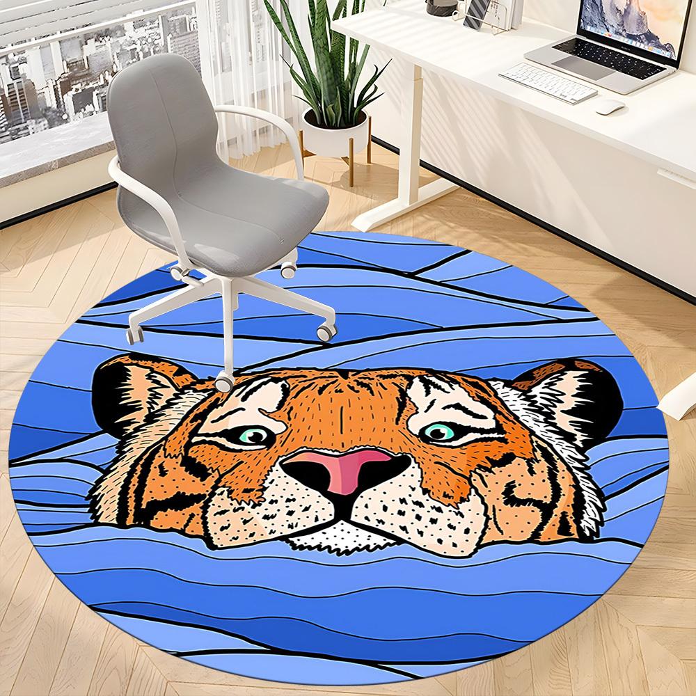 1pc Tiger Waves Office Round Area Rug, Indoor Mat Suitable For Office, Under Office Chairs Bedroom Living Room Home Decor, Room Deco