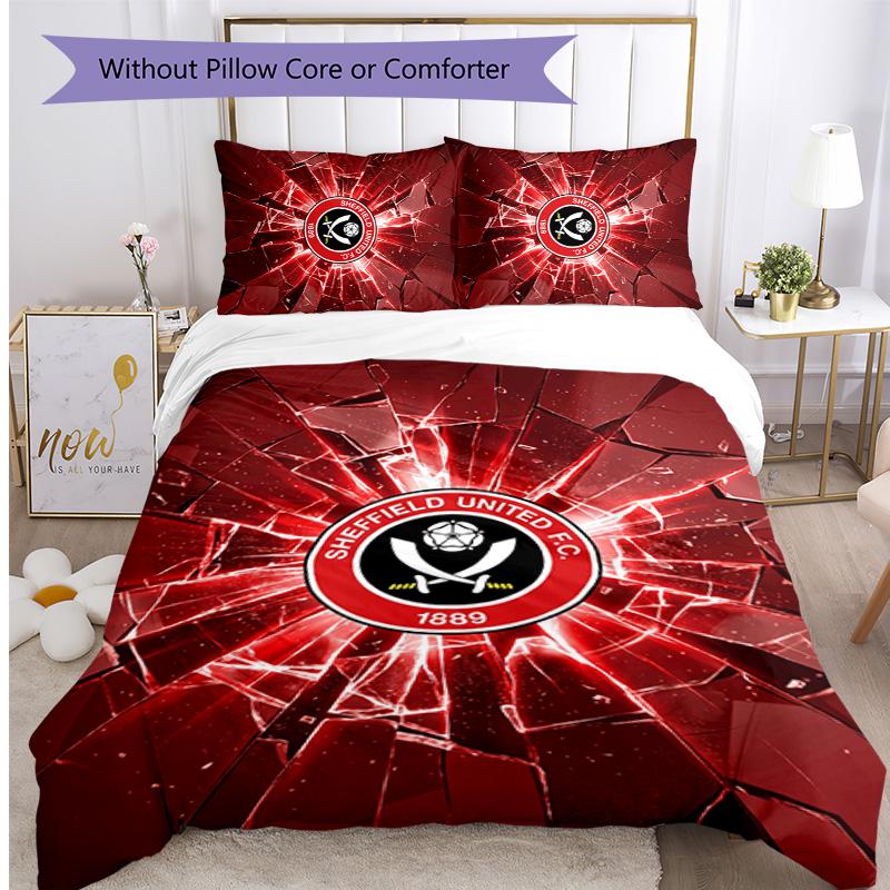 Set Lenzuola Stampato Sheffield United Football 3 Pezzi, Comodo Set Copripiumino per Camera da Letto Amico della Pelle