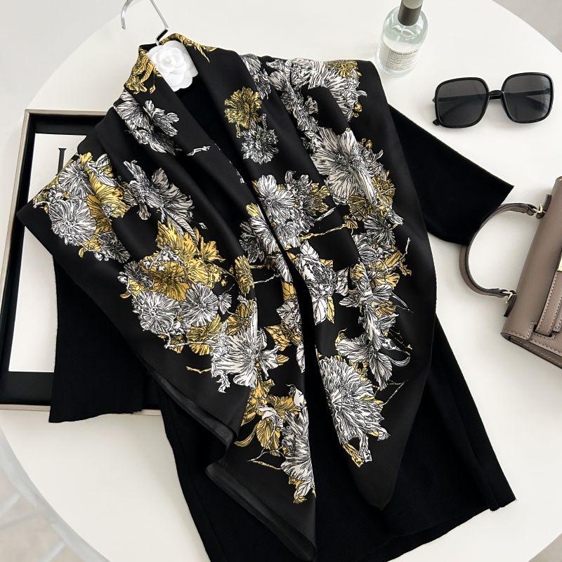 Letra Estampada Seda Imitada de Alta Qualidade Lenço de Seda Twill Decorativo Feminino