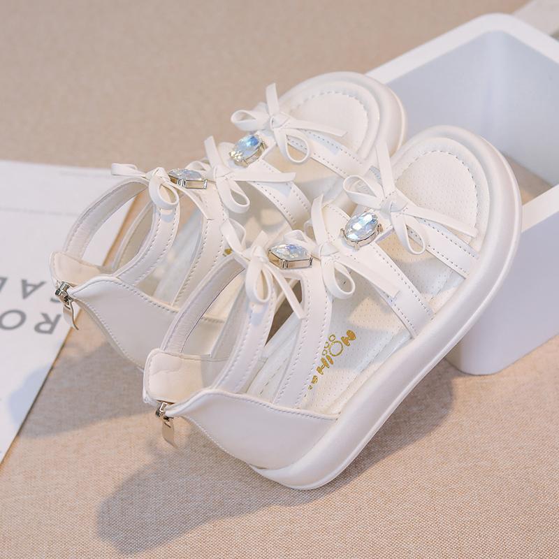 *Fashionable New Diamond Elegant Bag with Princess Sandals for Women Summer Round Bow Sexy and Comfortable Children's Sandals