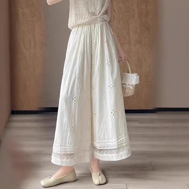 

Flowy Hollow Lace Patchwork Wide-Leg Pants - Casual & Vacation Wear for Summer 2026 Small абрикосовый