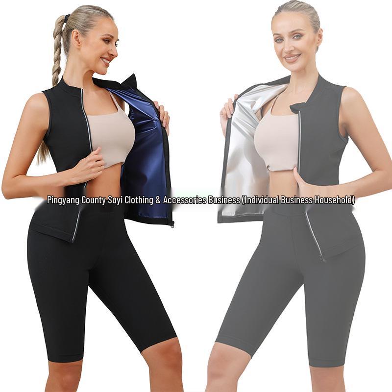 Regata de Gola Alta Feminina Europeia e Americana: Roupa de Fitness que Absorve o Suor Roupa de Sauna para Escultura Corporal Casual.
