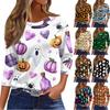 Women's Casual Loose Fit Three Quarter Sleeve Shirt Round Neck Halloween Print T-Shirt Lightweight Comfortable Top