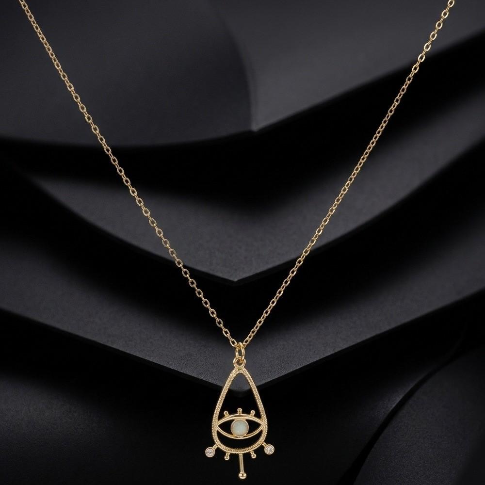 Rhinestone Demon Eye Necklace Copper Gold Plated Turkish Eye Neck Chain Devil's Eye Necklace  Girls