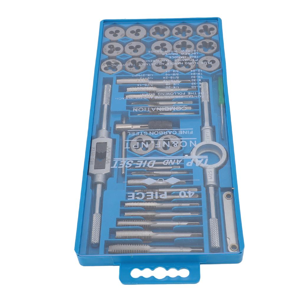 40-teiliges Gewindebohrer- und Schneideisen-Set aus Kohlenstoffstahl, Feingewinde, Gewindebohrer, Schneideisen, Handschraubendreher, Kombi