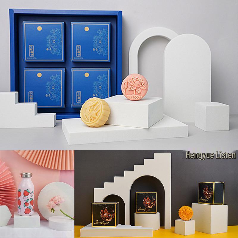 White Foam Geometric Cube Photo Props with Background Board and Small Ornaments