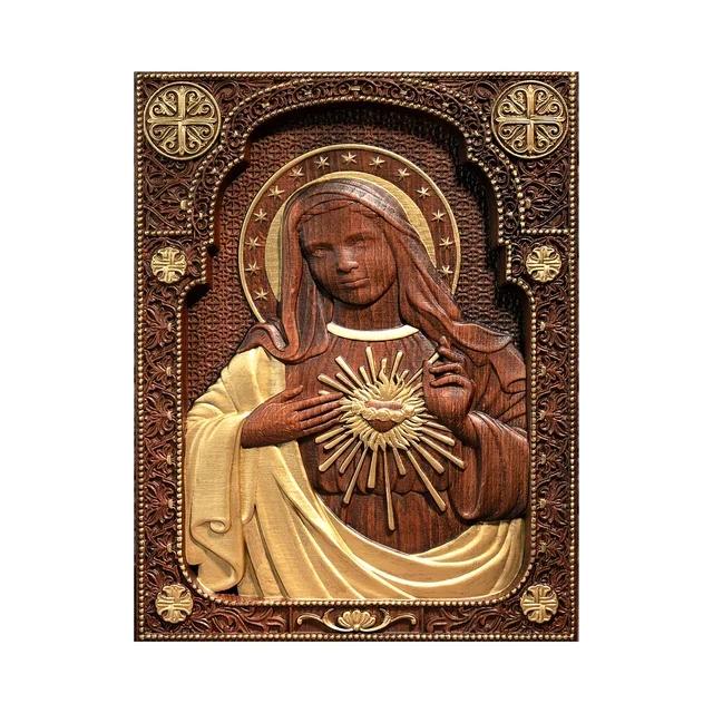 Virgin Mary Sacred Heart Wood Sculpture Perfect Heart Catholic Saint Image, Religious Church, Christian Gift, Home Decoration