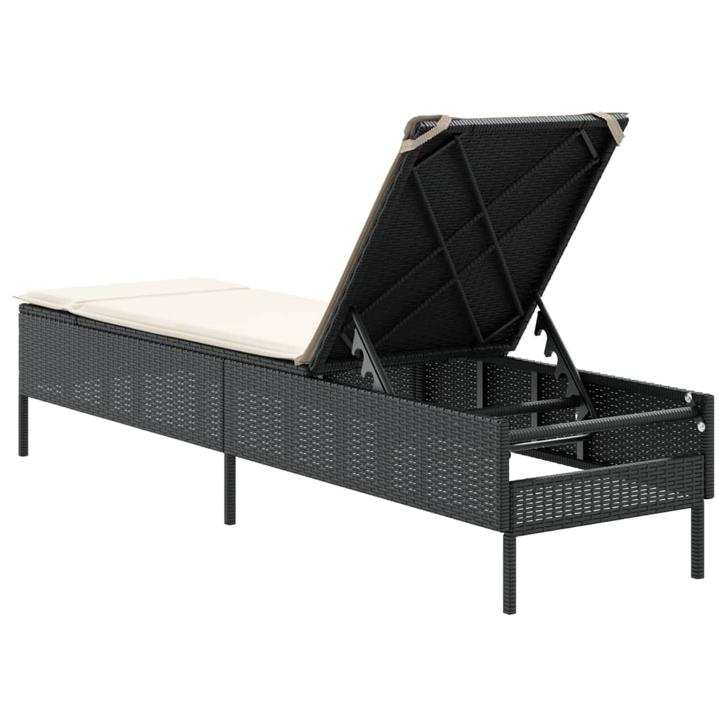 Black Sun Lounger with Cushion Poly Rattan