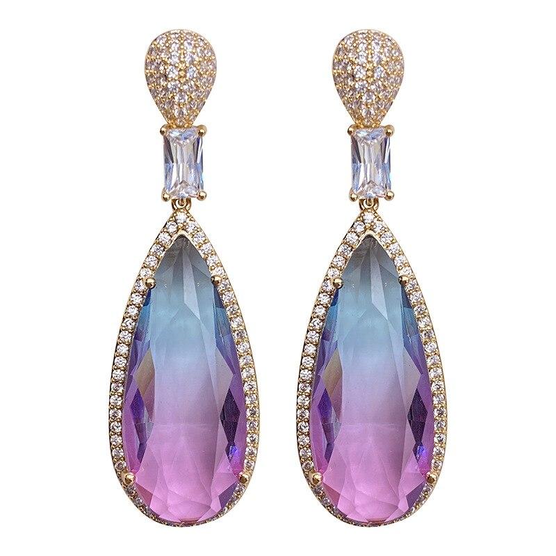 Značkové Náušnice Šperky Ženy Móda Kubický Zirkón Visacie Dlhé List Kvet Náušnice Meď Pozlátená Šperky