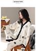 2026 Women's Milk Silk Pajamas Set: V-Neck Cardigan, Long Sleeve, Long Pants, Thin Polka Dot Print for Spring and Autumn