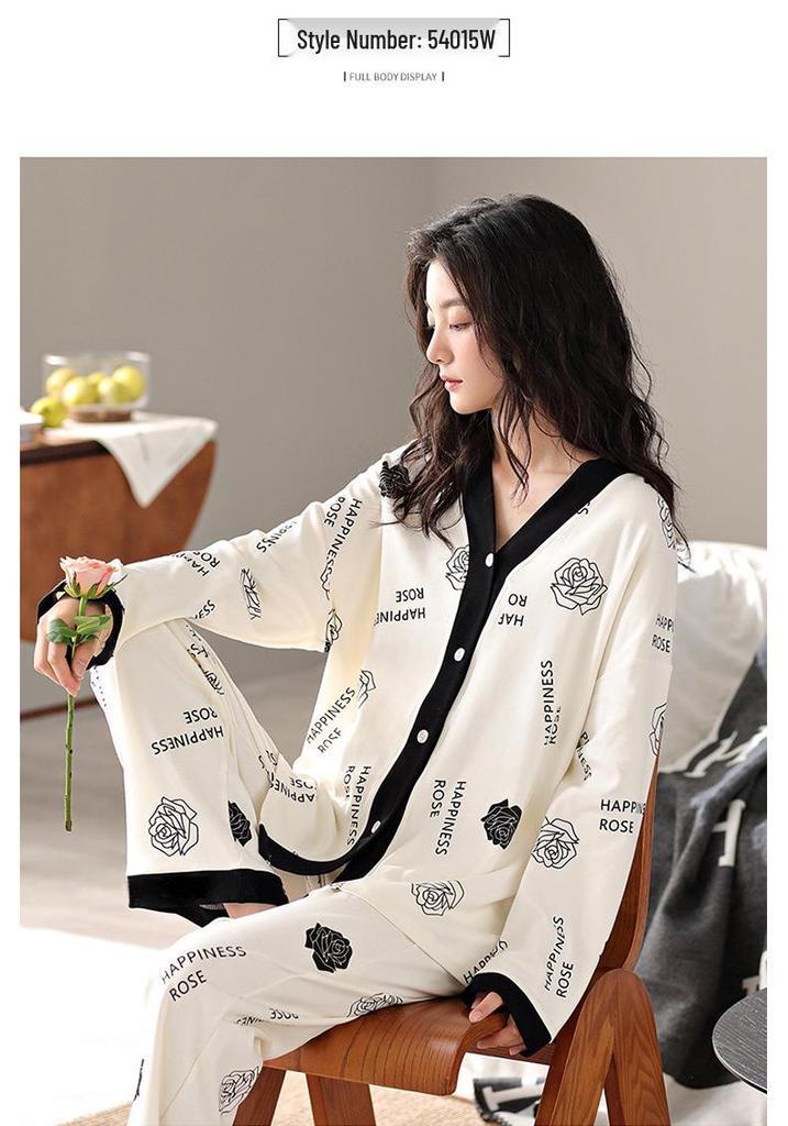 2026 Women's Milk Silk Pajamas Set: V-Neck Cardigan, Long Sleeve, Long Pants, Thin Polka Dot Print for Spring and Autumn