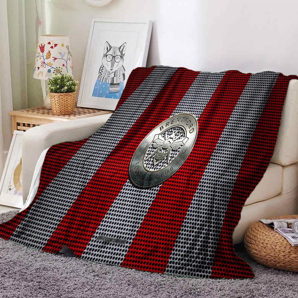 Brent-ford Football Club Crest Flannel Blanket, Soft Polyester, Modern Design, All-Season for Camping, Travel, Gifts for Holidays or Birthdays