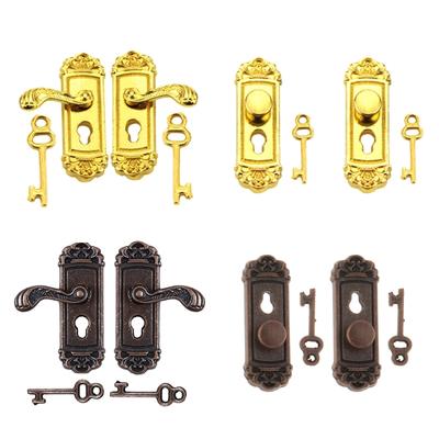 2Pcs Dollhouses Decoration Accessories,1:12 Scale Miniature Dollhouses Scene Model Vintage Door Lock with Key Play Toy