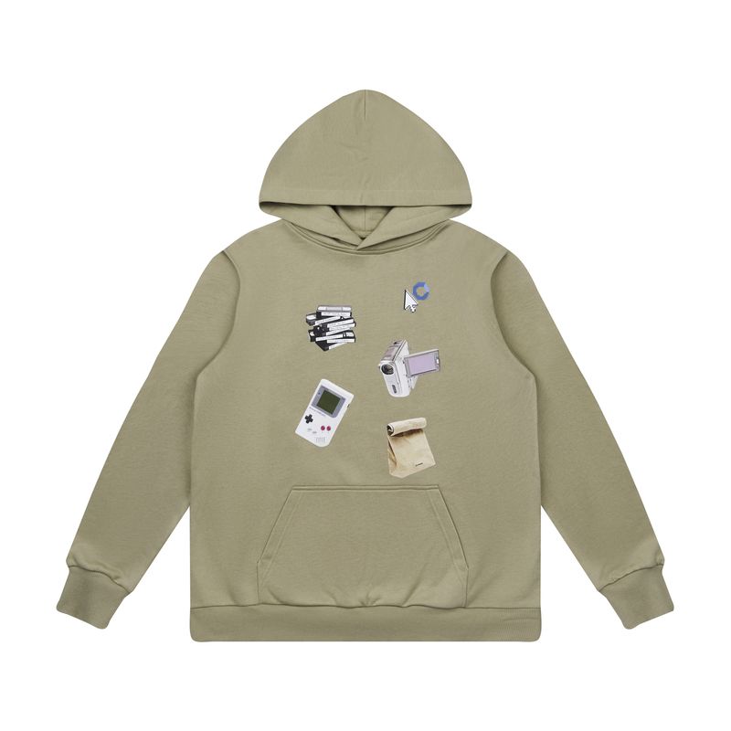 

Retro Low Saturation Print Loose Hooded Sweatshirt Gray S