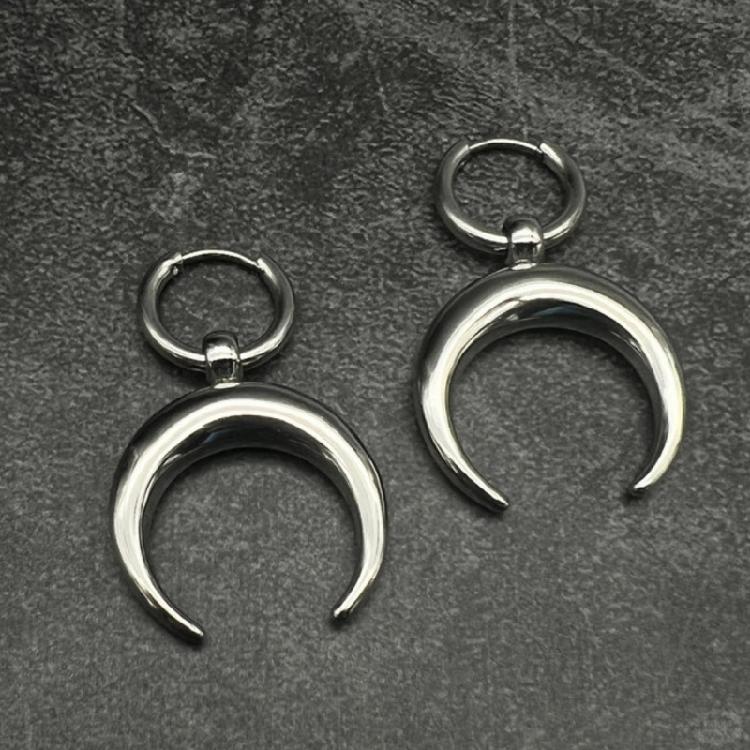 1Pair Stainless Steel Retro Moon Earrings Statement Temperament Earrings Women
